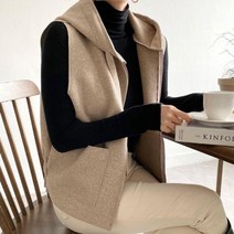 옷자락 여자 후드집업 울조끼 일자 앞주머니 베스트