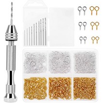 수지 도구 키트 1pcs 핀 바이스 핸드 드릴 10pcs 드릴 비트 및 DIY 키 체인 펜던트 만들기를위한 400pcs 나사 눈 핀, 하나, 금은, 한개옵션0