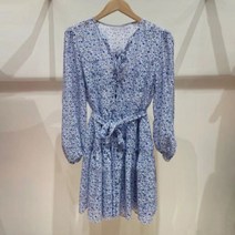 여름 프렌치 블루 플라워 쉬폰 스트링 조거 원피스 여성 고퀄리티 로맨틱 산드 스커트