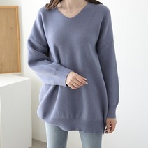 제니트 여성 루즈핏 브이넥 데일리룩 베이직 하프기장 긴팔 니트 르베루즈브이
