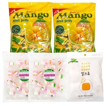 쥬시망고젤리 대용량(800g) 2봉 + 달인 옥춘알사탕 (200g) 2봉 + 밀크츄 (70g) 1봉 세트, 1세트
