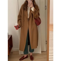 양모코트 핸드 스티치 양면 캐시미어 코트 롱 슬림 더블 브레스트 버튼 23 가을 겨울 스타일 알파카 모직