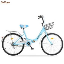 22인치 자전거 Selfree-22/24 인치 접이식 숙녀용 고 탄소강 프레임 사이클링 시티 레이디 휴대용 라이트 학생용, 푸른_22인치