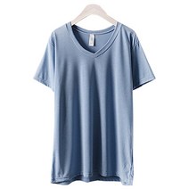 레이온 브이 반팔 티 여성 빅사이즈 스판 베이직 데일리 심플
