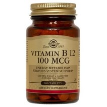 솔가 비타민 B12 100mcg 글루텐 프리 비건 무설탕 타블렛, 100개입, 1개