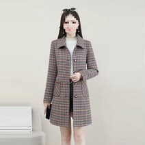 DFMEI 모직코트 추동 아우터 트렌치코트 미디 체크 아우터 여성코트