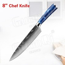정육칼 1-6pcs 주방 나이프 다마스커스 드로잉 패턴 블레이드 탄소 스테인레스 스틸 칼 세트 슬라이서 요리 요리사, [03] C