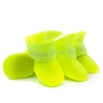 반려동물 신발 여름 미끄럼 방지 방수 개 부드러운 고무 방수 개 양말 4pcs sml 개를위한 작은 개 고양이 샌들 장화, S, 연두색