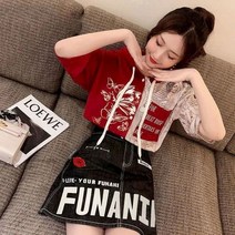 여자 후드 티 반팔 스커트 투피스 세트 여름 어려 보이는 색상 amp 스웨터