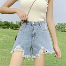 KORELAN 찢어진 데님 반바지 성 새로운 하이 웨이스트 로우 에지 작은 데이지 자수 단어 얇은 느슨한 핫 팬츠