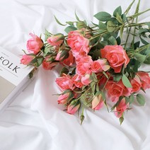 에스메랄다 장미 조화 꽃다발 부쉬 인테리어 꽃장식 인조꽃 셀프웨딩 부케 프리미엄 실크플라워, 핑크
