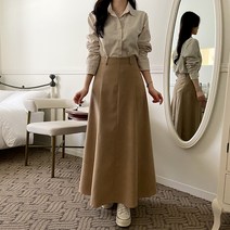 데일리앤 라비앙 A라인 절개 플레어 맥시 롱 스커트