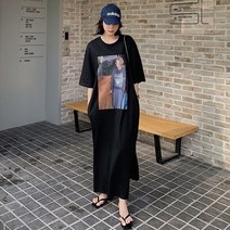 영블리 톰보이 프린트 트임 롱원피스 빅사이즈 라운드넥여름원피스 (99까지 착용가능)