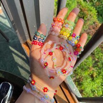 엄마랑 딸이랑 반투명 비즈 구슬 꽃 플라워 삐삐 반지