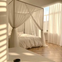 공주풍 침대 캐노피 침실 커튼 모기장 캐노피커튼, 흰색 페인트 브래킷 1.2m(4피트) 침대