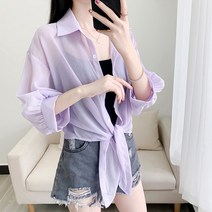 엣지유아 여리여리 여름 쉬폰 매듭 타이 남방 블라우스 여성 오피스룩 바캉스룩