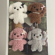 [마이지호] 진주목걸이 리본 푸들 강아지 그립톡 귀여운 인형 스마트톡, 핑크