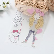 원단킹 3D전사지]러블리소녀와 고양이-61번(93061) 티셔츠용 의류 열전사지