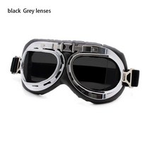 레트로 빈티지 파일럿 고글 모터 보호 기어 안경 오토바이 크루저 카페 스쿠터, 02 black-Grey