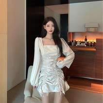 YAPOGI여성 의류 가을 프랑스식 디자인으로 스모키 2022 - 느낌의 원피스 깃을. 팔을 치마 길이