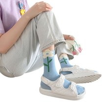 여성 인쇄 스포츠 캐주얼 양말 가을 가을 봄 통기성 부드러운 꽃 클로버 패턴 짧은 면화 승무원 승마 승마 양말