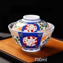 시크라이프 일본식 돈부리 텐동그릇 + 뚜껑 세트 덮밥 도자기그릇 가정용 업소용 일본그릇, 1세트, 교송지수