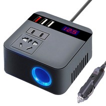 차량용 인버터 캠핑용 자동차 150w 피크 dc12v24v 110v220v led 디스플레이 소켓 전원 어댑터 qc 3.0 usb 충전기, 검은색