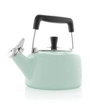 Chantal SVEN 에나멜 스틸 휘슬링 찻주전자 천연 나무 손잡이 1.4쿼트 포그 그레이, 1.4 quart_Mint Green w/black h