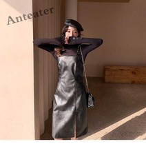 [Anteater]가을 겨울 가죽 원피스 여성 슬림핏 끈 나시가죽 원피스 A9fei1103LYQ8