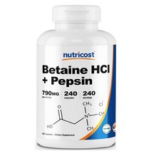 뉴트리코스트 베타인 HCI + 펩신 240캡슐 1병 1서빙 650mg 240회분 Betaine HCl + Pepsin Capsules [750 MG] [240 CAPS], 1개