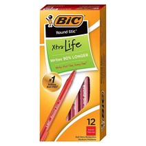 BIC 라운드 스틱 엑스트라 라이프 볼펜 M 포인트 (1.0mm) 블랙 10개, Ballpoint Pen_Red