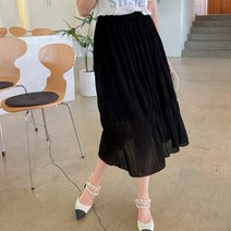 마이시즌 여성용 슈비린 쉬폰 주름 롱 스커트