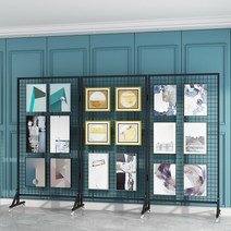 작품전시대 철 접이식 그리드 메쉬 유치원 그림 전시회 미술 작품 플로어 스탠드 이동식 전시 야외 디스플레이, 검정색 폭 1.2m  높이 1.8m - 접이식 문 6개