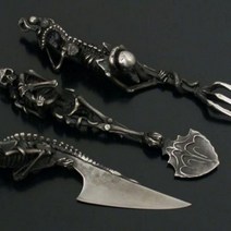 할로윈 선물 해골 칼 세트 빈티지 저녁 식사 테이블 양식기 금속 공예 파티 장식 선물 드롭 배송, 01 BLACK