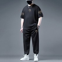 Crzen 빅사이즈 트레이닝 세트 남자 반팔 티셔츠 바지 투피스 23N402