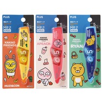 플러스 카카오 프렌즈 수정 테이프 (5mm*6m) MR2 WH-645SS 본품 3개, 어피치 본품 3개(WH645)