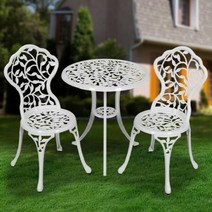 편의점테이블 야외 엔틱 화이트 테이블 세트, 로즈 3장 세트 화이트