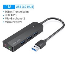 외장사운드카드 Vention USB 3.0 허브 3 포트 사운드 카드 2 in 1 외부 스테레오 오디오 어댑터 3.5mm 헤드, CHINA_USB 3.0 HUB-1M