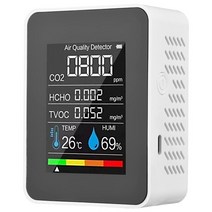 가스감지기 5In 1 Air Quality Monitor TVOC HCHO Temperature Humidity CO2 Meter USB Rechargeable Dete, 02 White