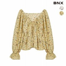 BNX 여성 밴딩 넥라인 플라워 셔링 블라우스