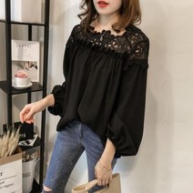 F59321/어깨레이스 가슴셔링 블라우스/BL/브라우스