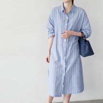 데일리 캐주얼 직장인 스트라이프 롱 셔츠 원피스R07