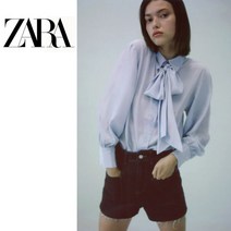 스카이블루 실크 ZARA 자라 여성 긴팔 셔츠 상의