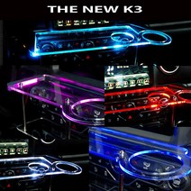 ArtX 더뉴 K3 USB 5V LED 2단 차량용 무중력테이블 컵홀더 식탁 자동차 선반 핸드폰 거치대 수납용품, 미니-컵홀더 타잎, 포함, 아이스블루