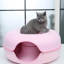 강아지 터널주머니장난감 사계절 캣터널 고양이 도넛하우스, 50x50x20, 분홍색