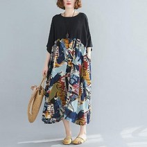 빅사이즈 반소매 봄 가을 할머니 장보러 갈때 바다 해변 나들이 산책 룩 옷 편안한 집에서 입는 롱 원피스 중년 엄마 선물 어머니 치마 스커트 체크 무늬 패턴 프린트