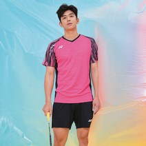 요넥스 배드민턴 남성 여성 반팔 티셔츠 반바지 세트 024, 8244 남자 탑+검은 색 바지_S