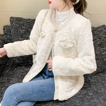 넷투넷코리아 여성 자켓 빅사이즈 캐주얼 루즈 라운드 하프 트위드