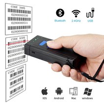 바코드리더기 바코드생성 바코드스캐너 1D 레이저 블루투스 2.4GHz 무선 및 USB 유선 3-in-1 휴대용 바코드 스캐너 16MB 메모리 1500mA x 충전식 배터리, 한개옵션0