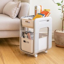 렘보 미니 이동식 2단 트롤리 트레이 바퀴달린 수납장 틈새 선반 카트 이동 테이블 미니바스켓, 화이트